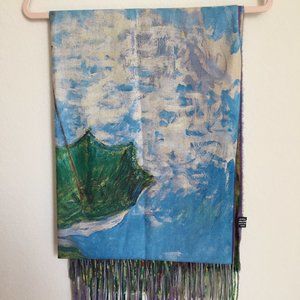 Monet Woman With A Parasol Print Wool Tassel Scarf